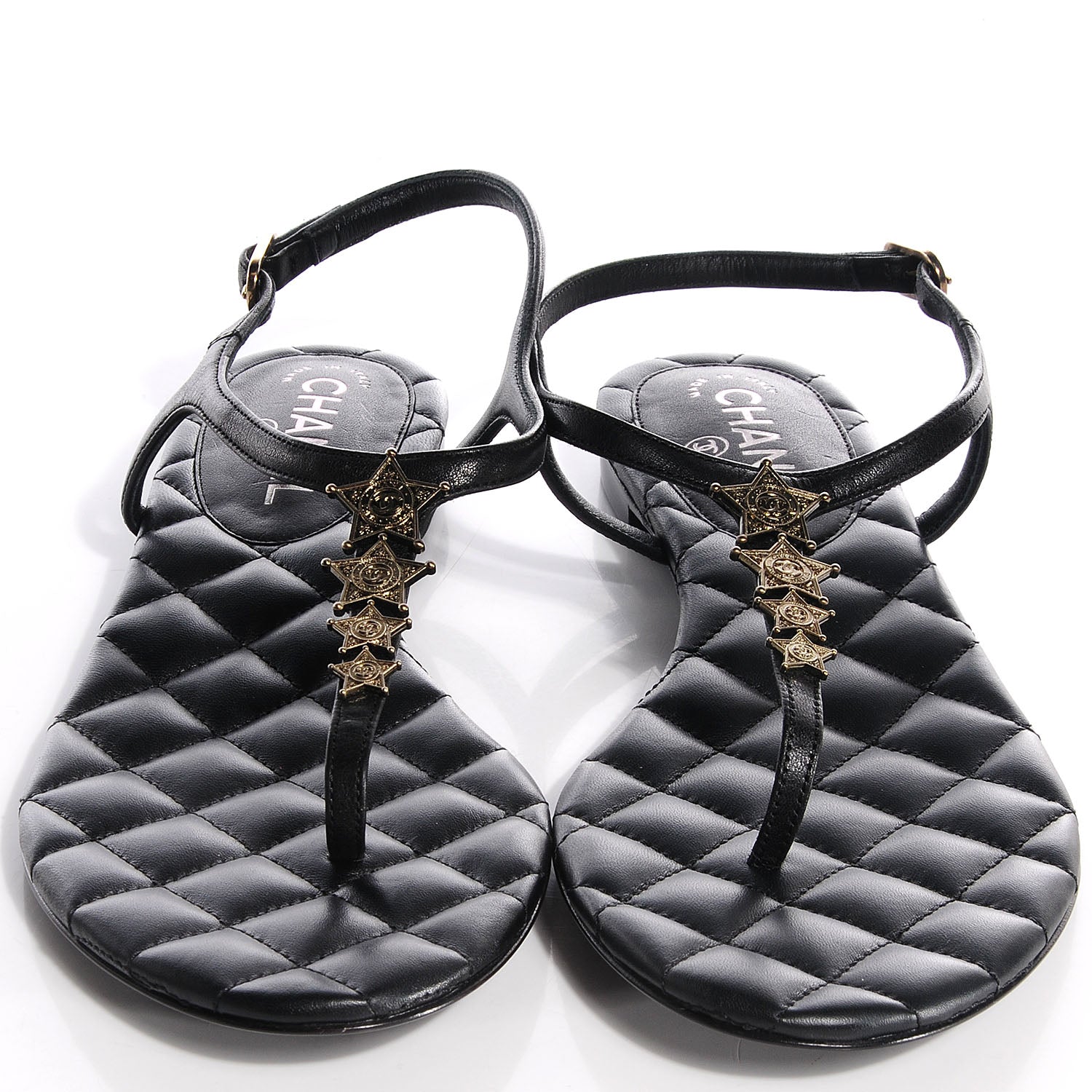 Chanel Calfskin Paris Dallas Quilted Star CC Thong Sandals Black 39.5 2 of 8