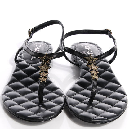 Chanel Calfskin Paris Dallas Quilted Star CC Thong Sandals Black 39.5 2 of 8