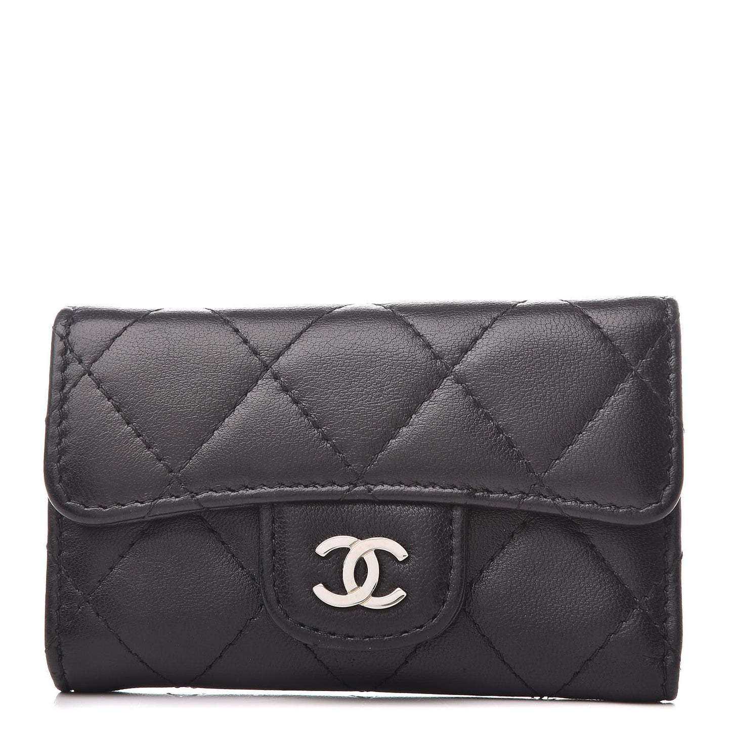 Lambskin Quilted 6 Key Holder Black