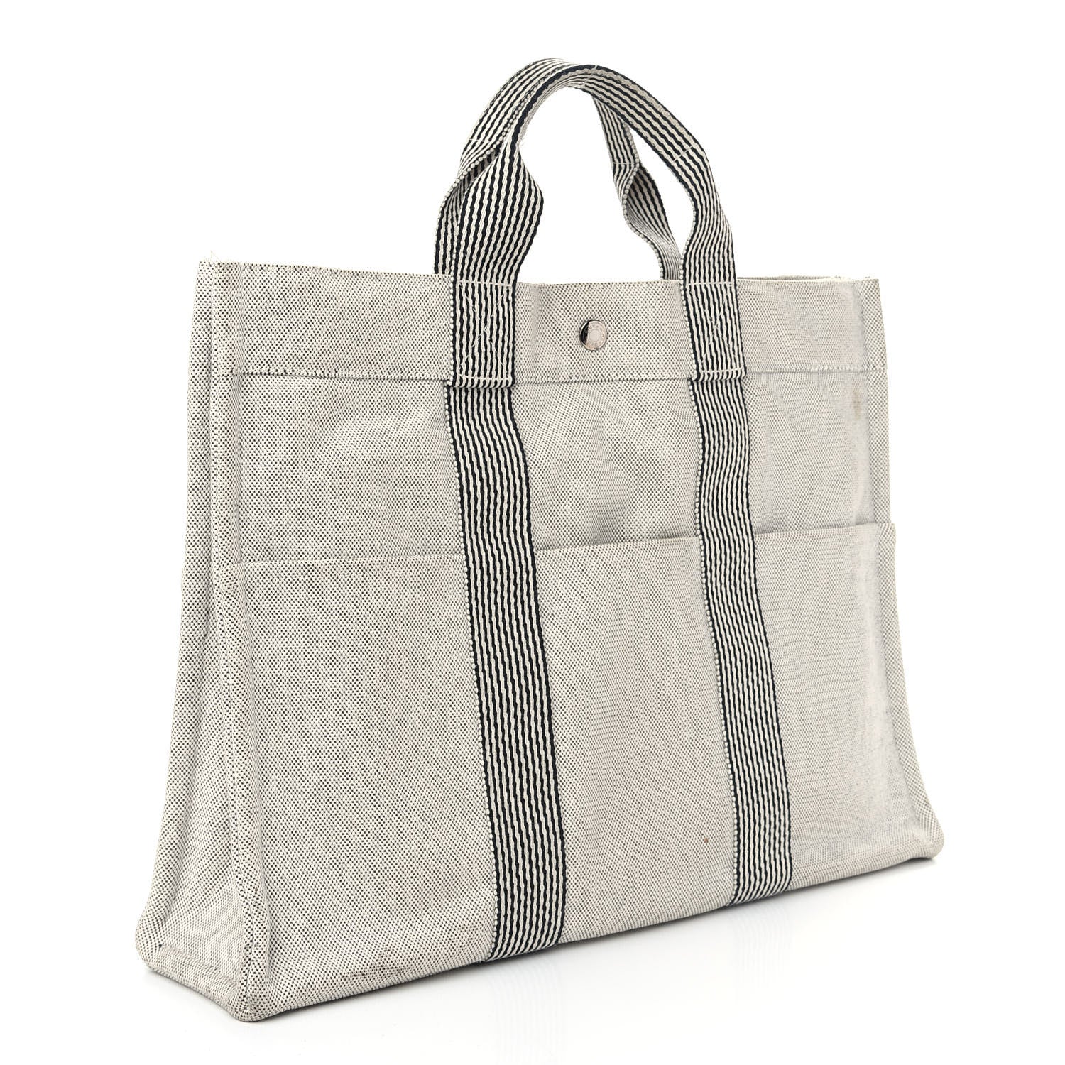 Hermes Canvas Herline MM Tote Light Grey 2 of 7
