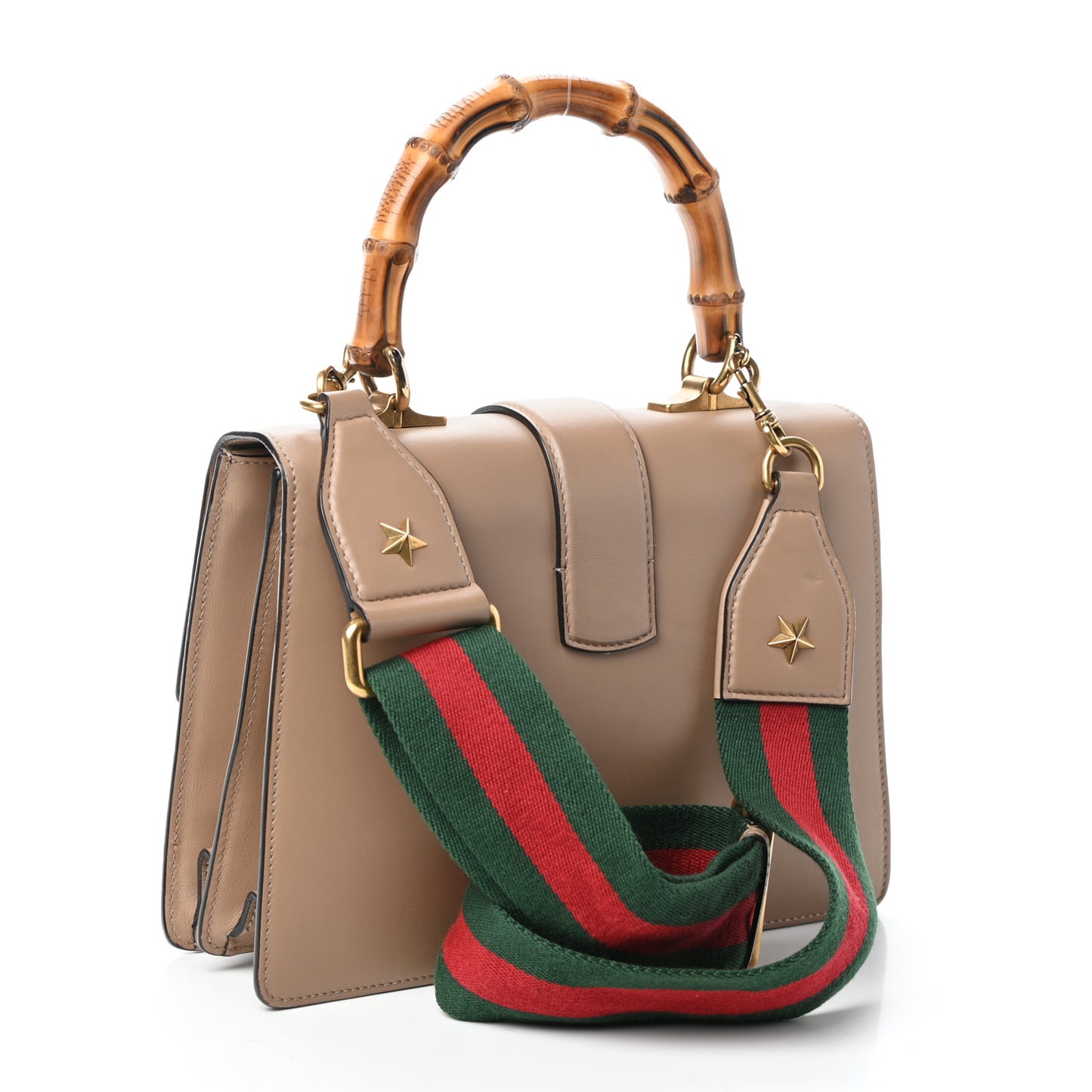 Calfskin Bamboo Web Medium Dionysus Top Handle Bag Camelia Bright Evergreen Hibiscus Red