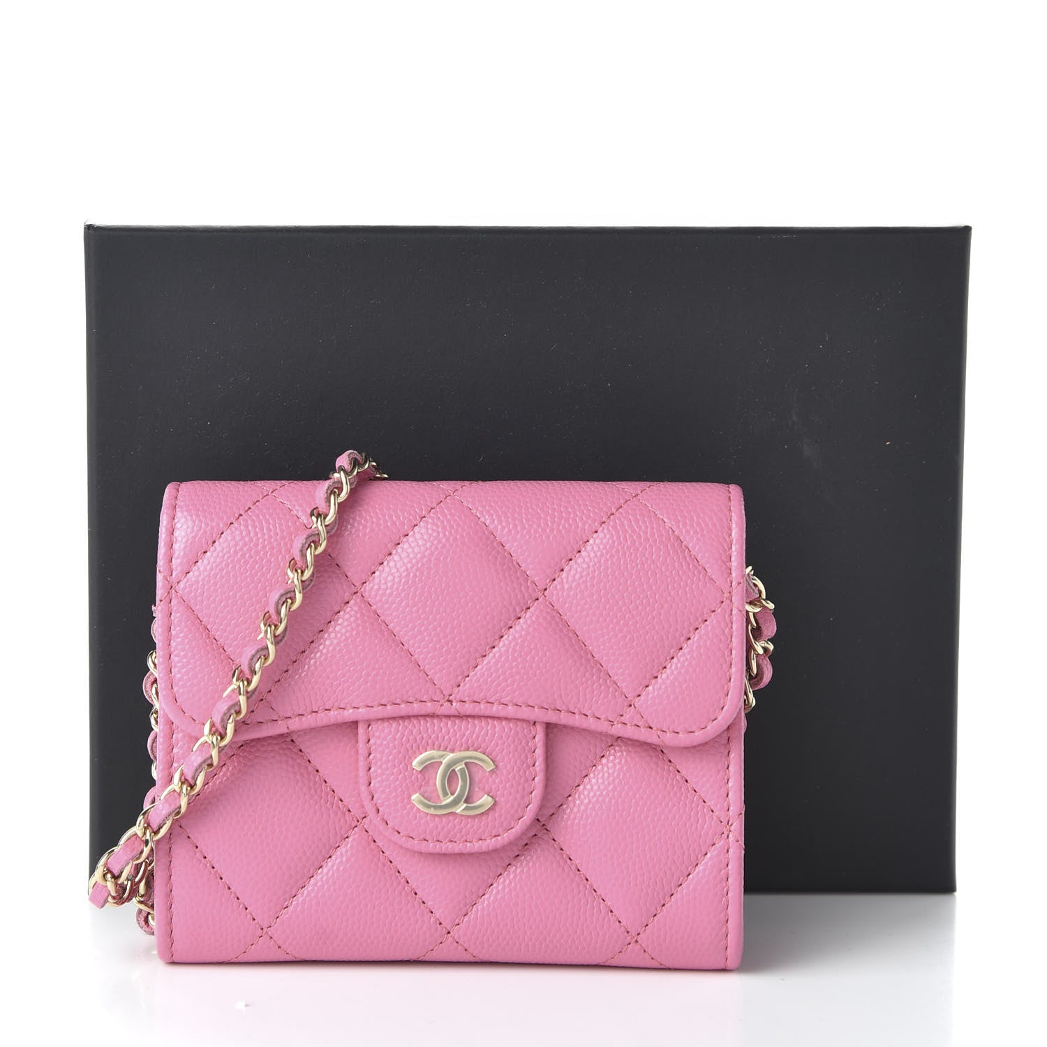 Chanel Caviar Quilted Flap Card Holder On Chain Pink 11 of 11