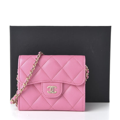 Chanel Caviar Quilted Flap Card Holder On Chain Pink 11 of 11