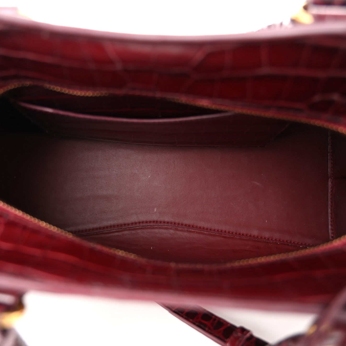 Shiny Supple Calfskin Crocodile Embossed Classic Gold Hardware S City Dark Red