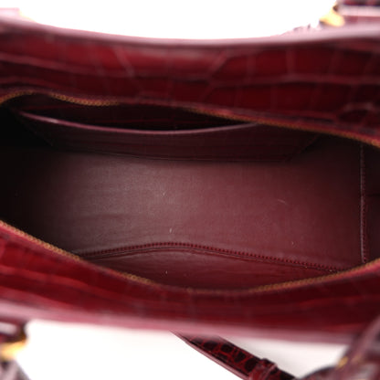 Balenciaga Shiny Supple Calfskin Crocodile Embossed Classic Gold Hardware S City Dark Red 5 of 10
