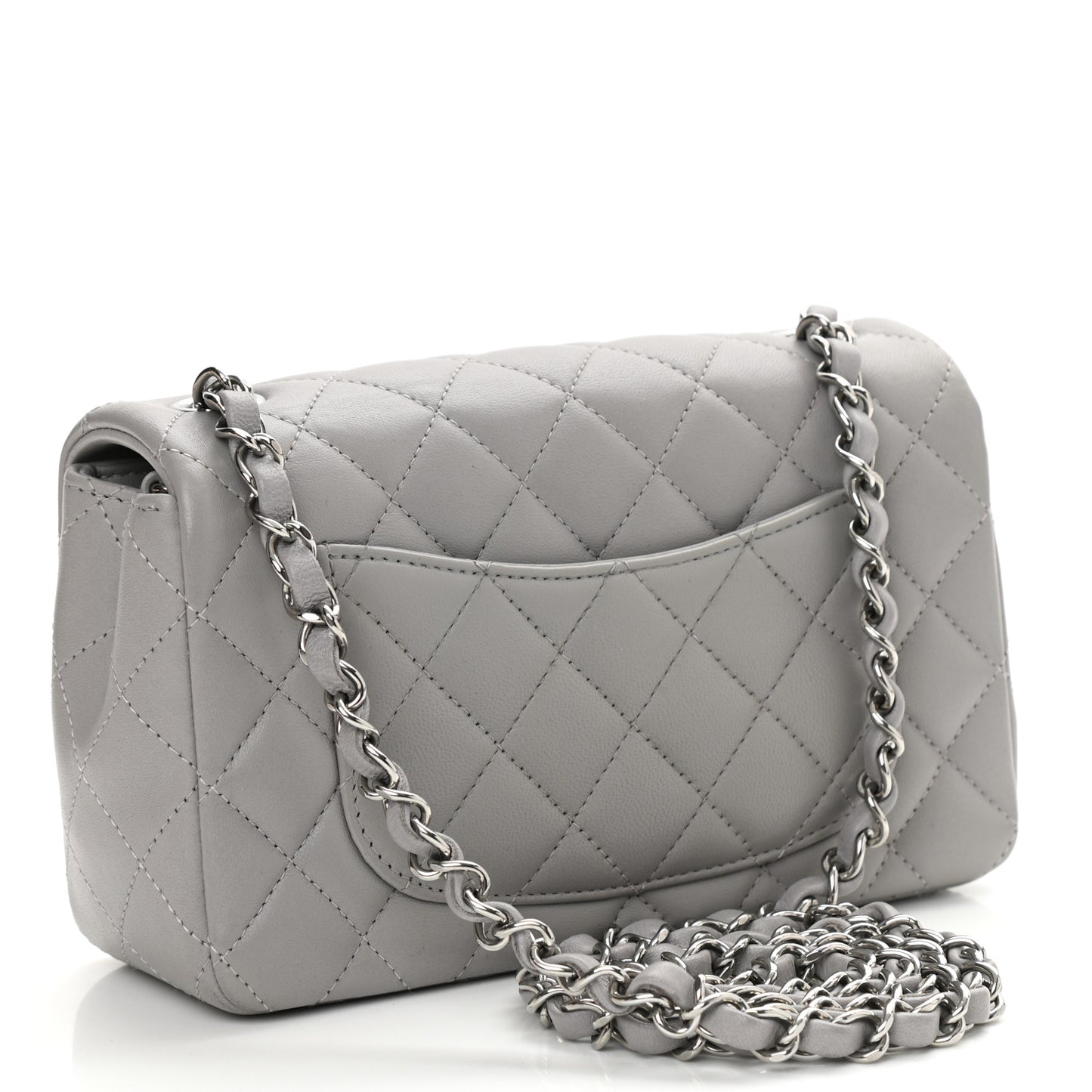 Lambskin Quilted Mini Rectangular Flap Grey