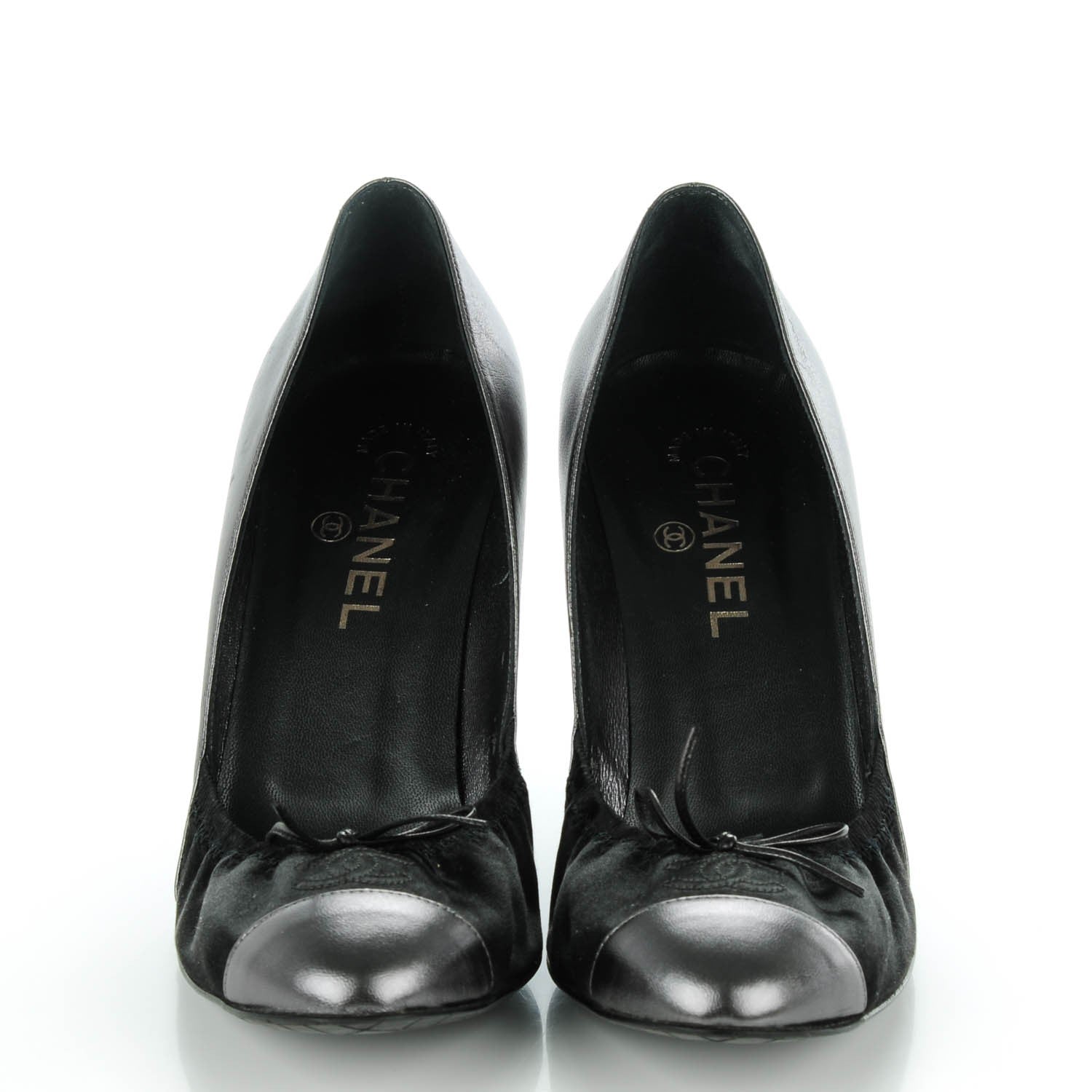 Chanel Metallic Lambskin Satin Elastic Cap Toe Pumps 39 Black Dark Silver 2 of 8