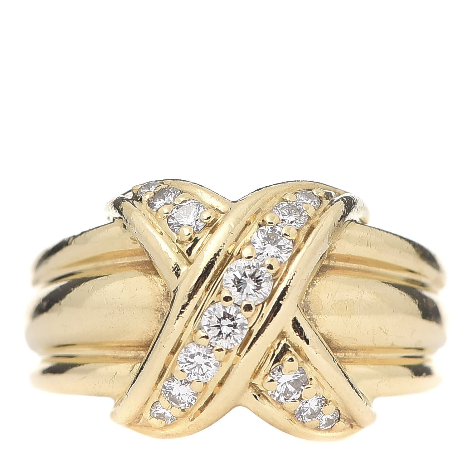 Tiffany 18K Yellow Gold Diamond Signature X Ring 54 6.75 1 of 5