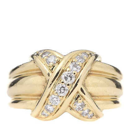 Tiffany 18K Yellow Gold Diamond Signature X Ring 54 6.75 1 of 5