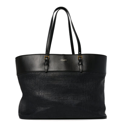 Saint Laurent Calfskin Crocodile Embossed Medium Shopper Tote Black 1 of 9