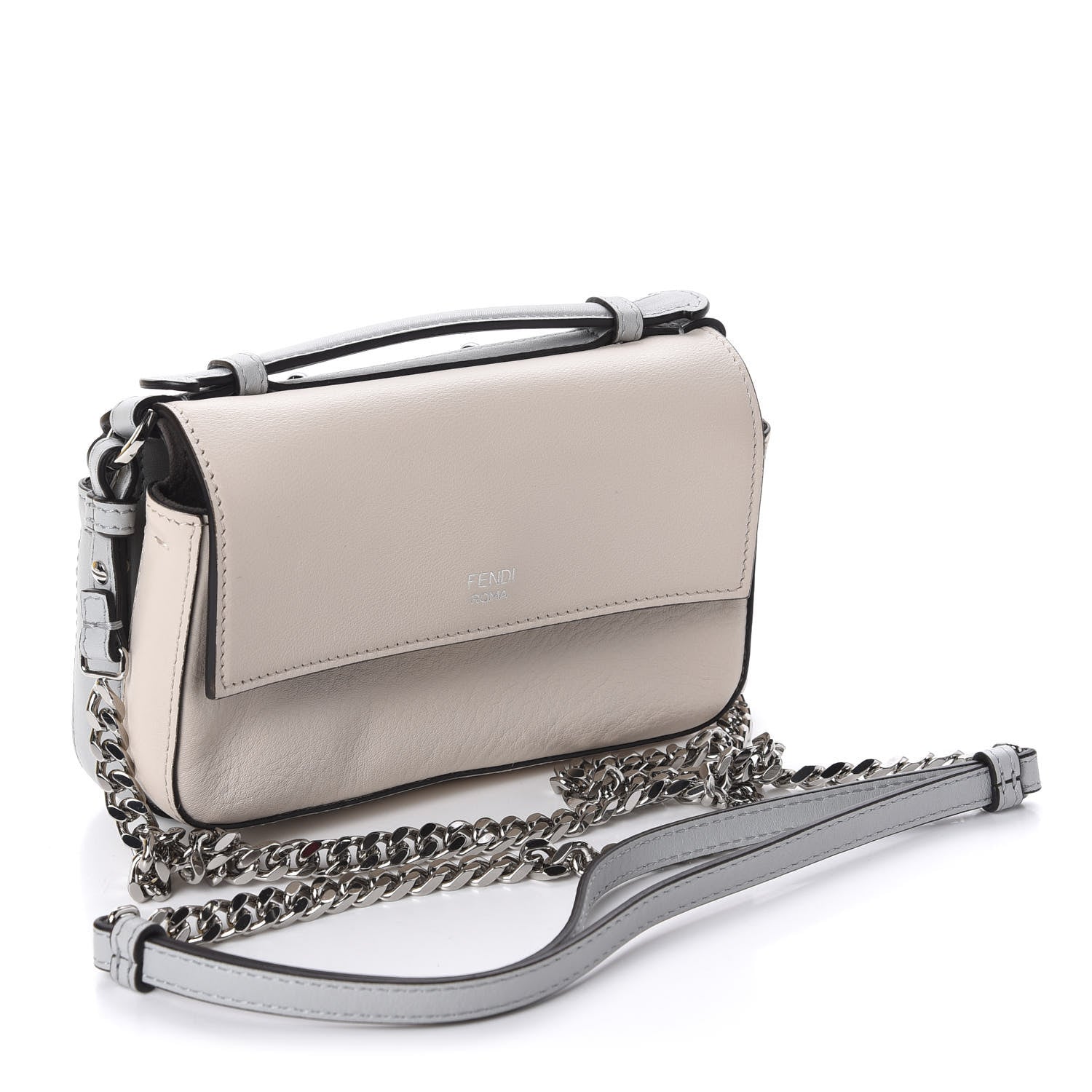 Fendi Vitello Dolce F is Flowers and Bows Scalloped Micro Double Baguette Grigio Perla Camelia 3 of 13