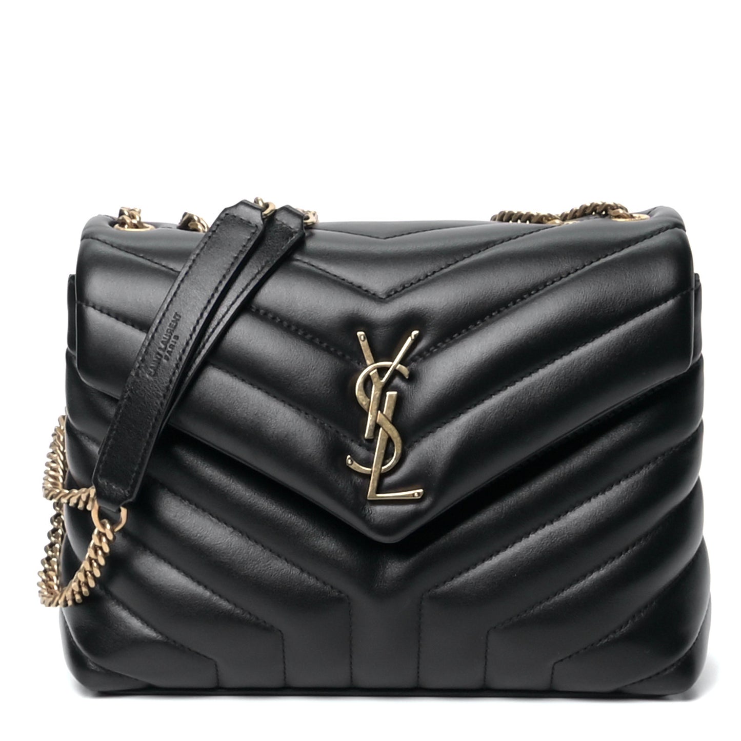 Calfskin Y Quilted Monogram Small Loulou Chain Satchel Black