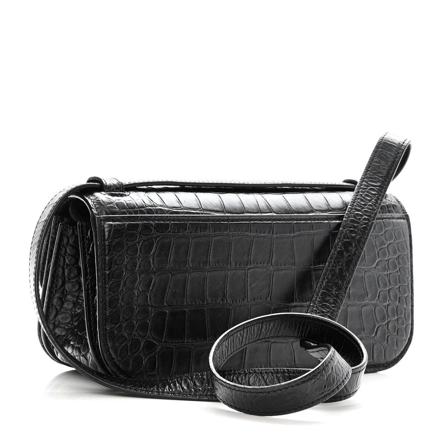 Extra Supple Calfskin Crocodile Embossed Small Gossip Bag Black