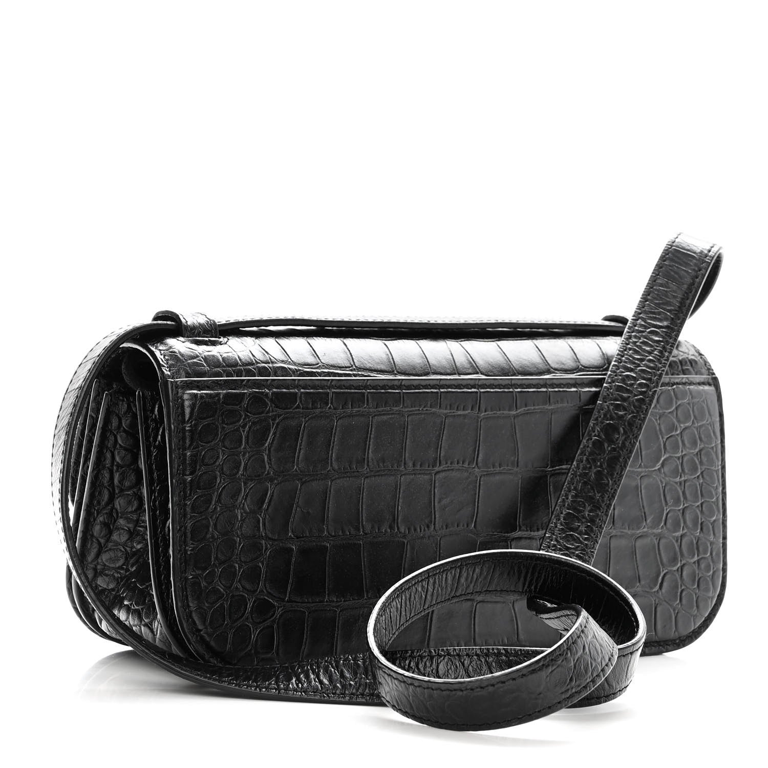 Balenciaga Extra Supple Calfskin Crocodile Embossed Small Gossip Bag Black 3 of 9