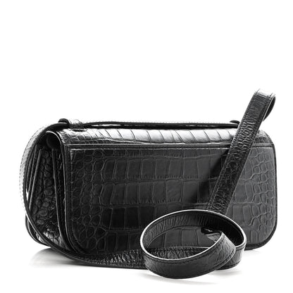 Balenciaga Extra Supple Calfskin Crocodile Embossed Small Gossip Bag Black 3 of 9