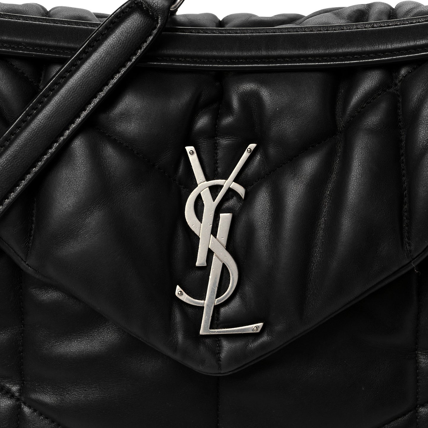 Lambskin Quilted Medium Loulou Puffer Monogram Chain Satchel Black