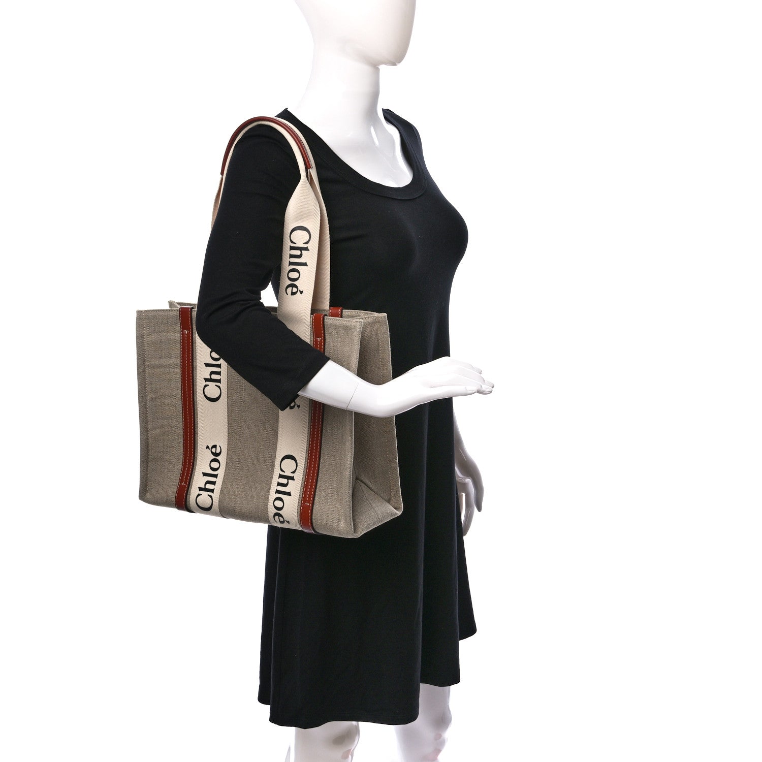 Chloe Cotton Calfskin Medium Woody Ribbon Tote White Brown 2 of 8