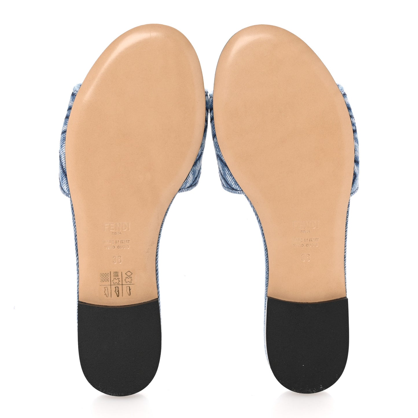 Denim Print Logo Flat Slide Sandals 36 Blue
