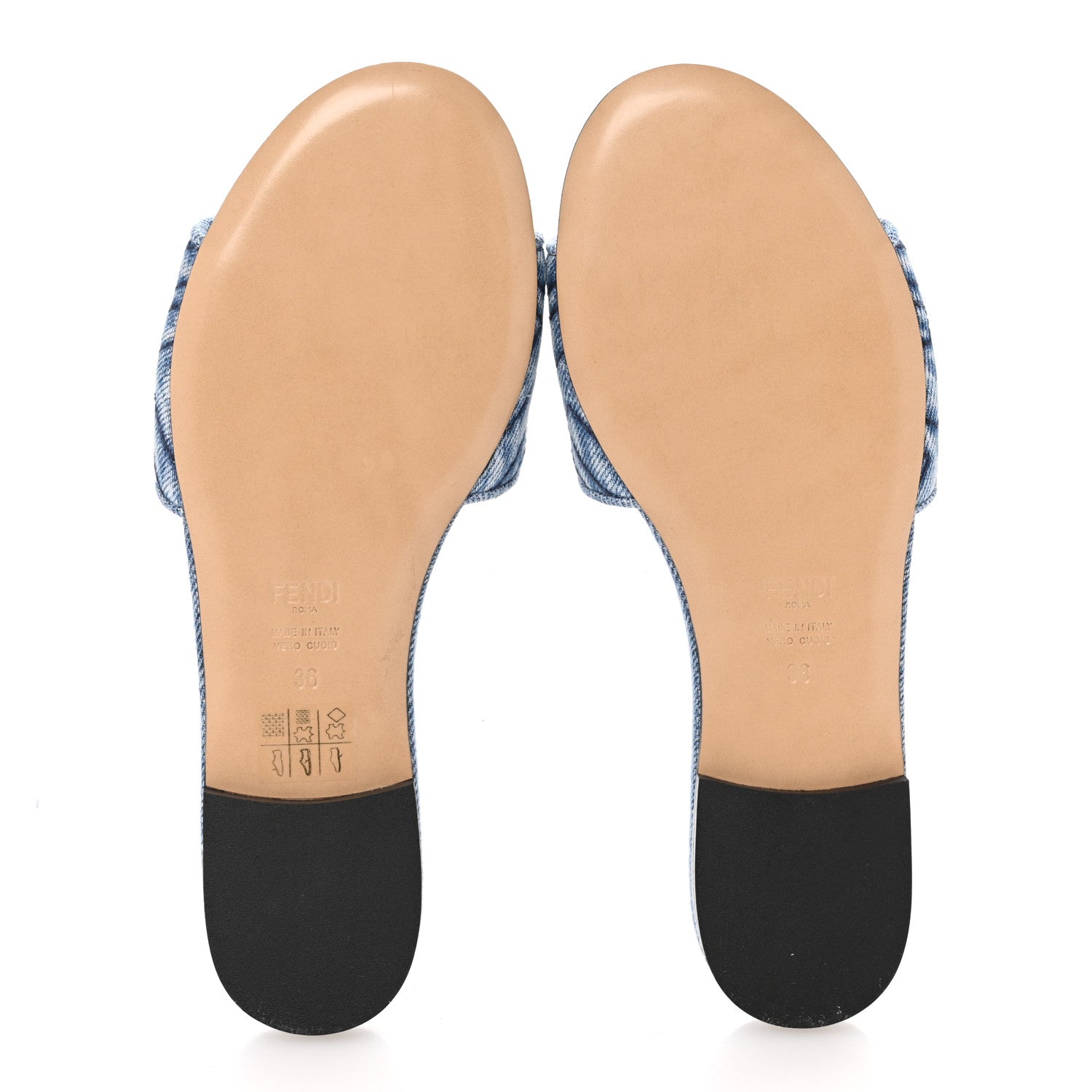 Fendi Denim Print Logo Flat Slide Sandals 36 Blue 6 of 11