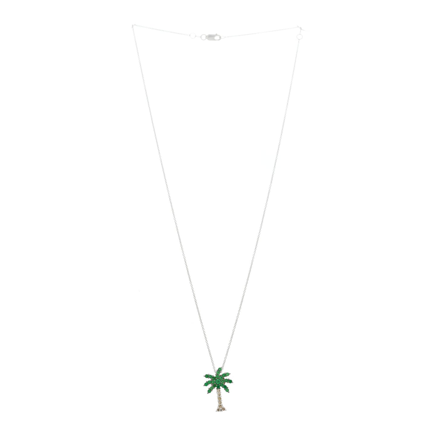 18K White Gold Diamond Tsavorite Tiny Treasures Palm Tree Pendant Necklace