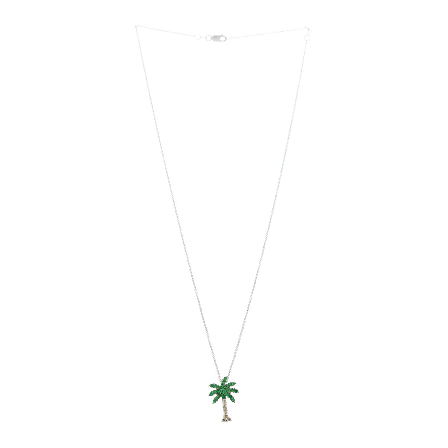 Roberto Coin 18K White Gold Diamond Tsavorite Tiny Treasures Palm Tree Pendant Necklace 3 of 6