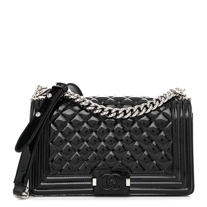 Chanel Patent Calfskin Quilted Medium Plexiglass Boy Flap Black 1 of 10