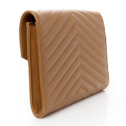 Saint Laurent Grain De Poudre Matelasse Chevron Monogram Cassandre Flap Pouch Natural Dark 3 of 9