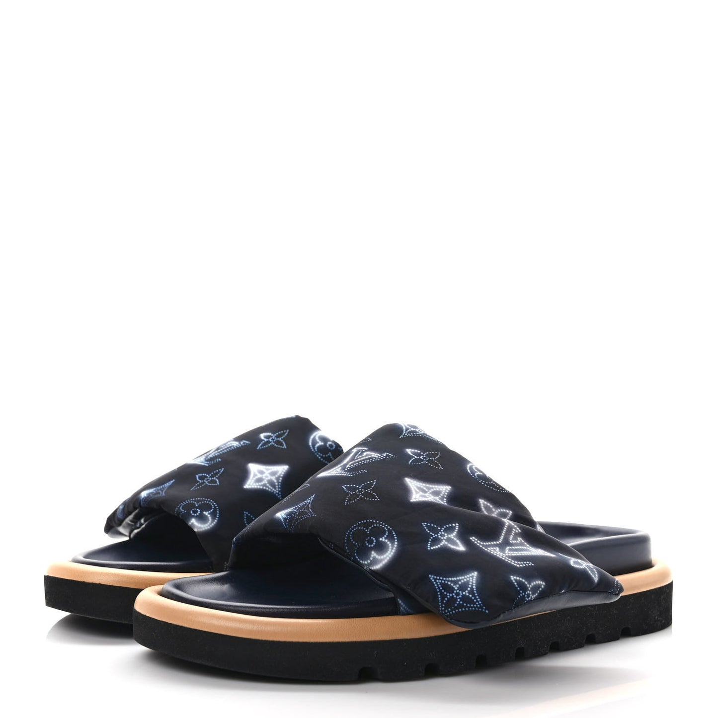Nylon Monogram Womens Pool Pillow Comfort Mules 37 Navy Blue