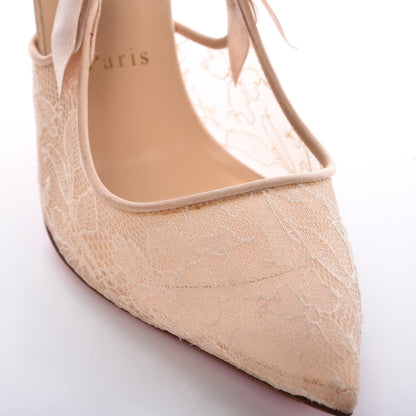 Christian Louboutin Satin Chantilly Lace Hot Jeanbi 100 Pumps 40.5 Nude 11 of 13