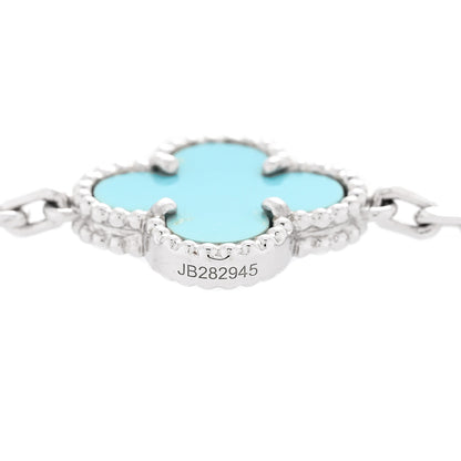 Van Cleef & Arpels 18K White Gold Turquoise 10 Motifs Vintage Alhambra Necklace 5 of 6