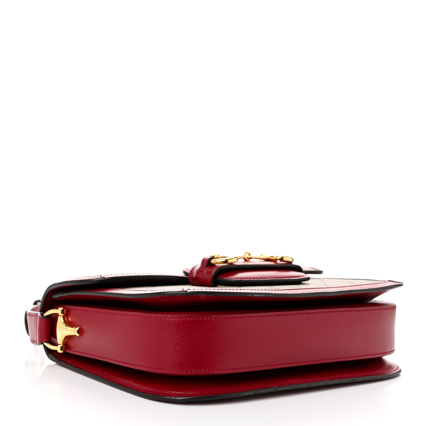 GG Supreme Monogram Azalea Calfskin Horsebit 1955 Shoulder Bag Beige Ebony New Cherry Red