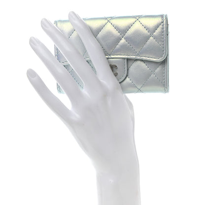 Chanel Iridescent Calfskin Quilted Flap Card Holder Light Blue 2 of 9