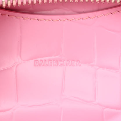 Balenciaga Semi Shiny Calfskin Crocodile Embossed Neo Classic Silver Hardware Mini City Pink 6 of 10
