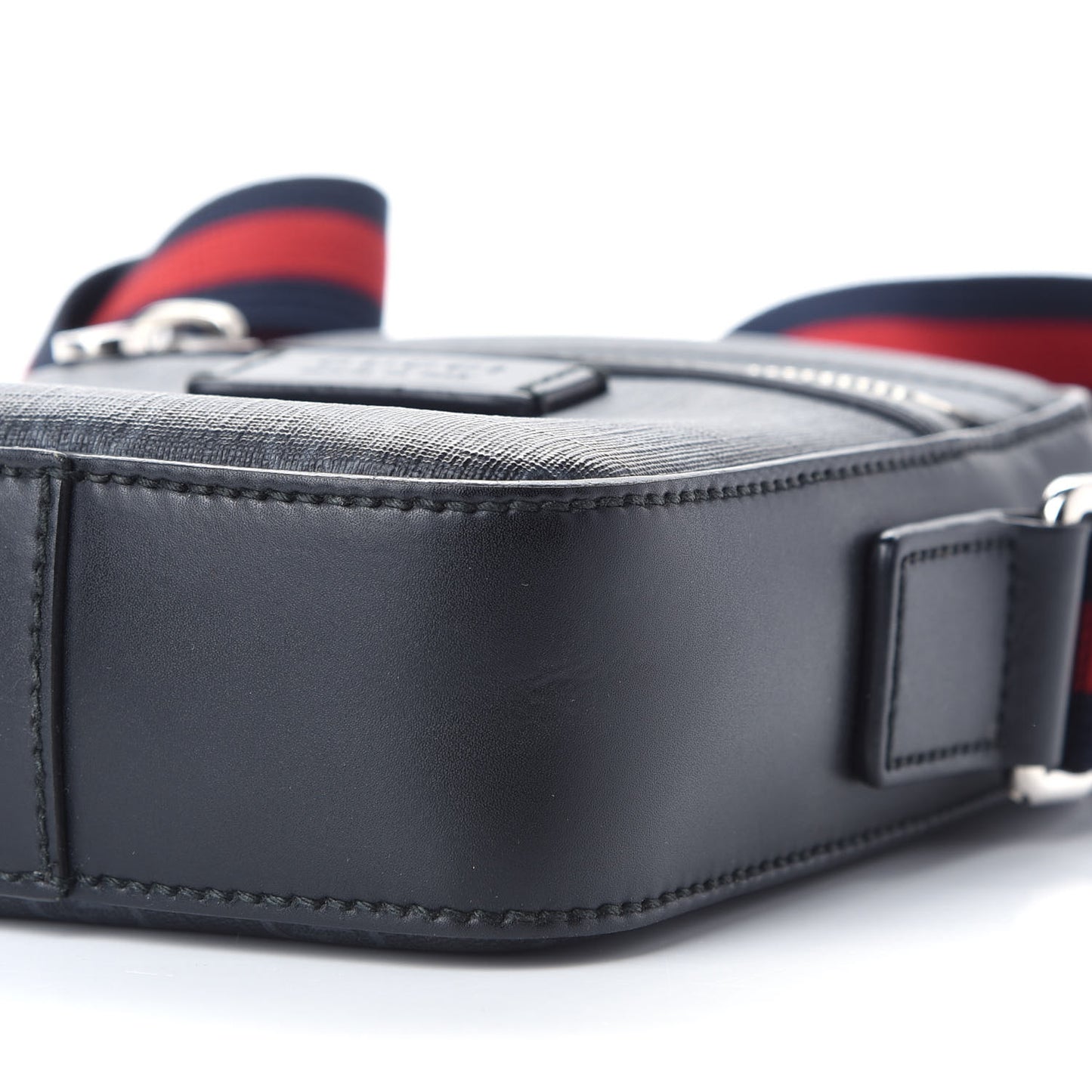 GG Supreme Monogram Appia Calfskin Web Small Camera Messenger Bag Black Grey