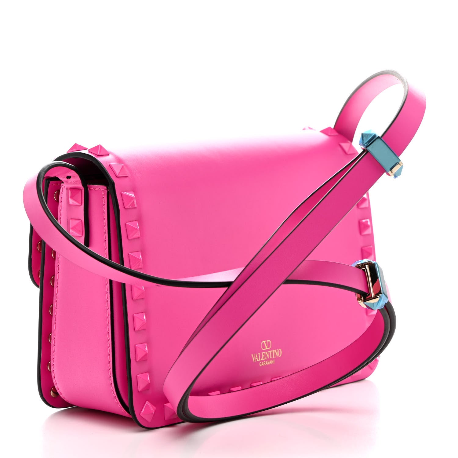 Valentino Garavani Smooth Calfskin Enamel Tonal Small Rockstud23 Shoulder Bag Pink PP 3 of 11