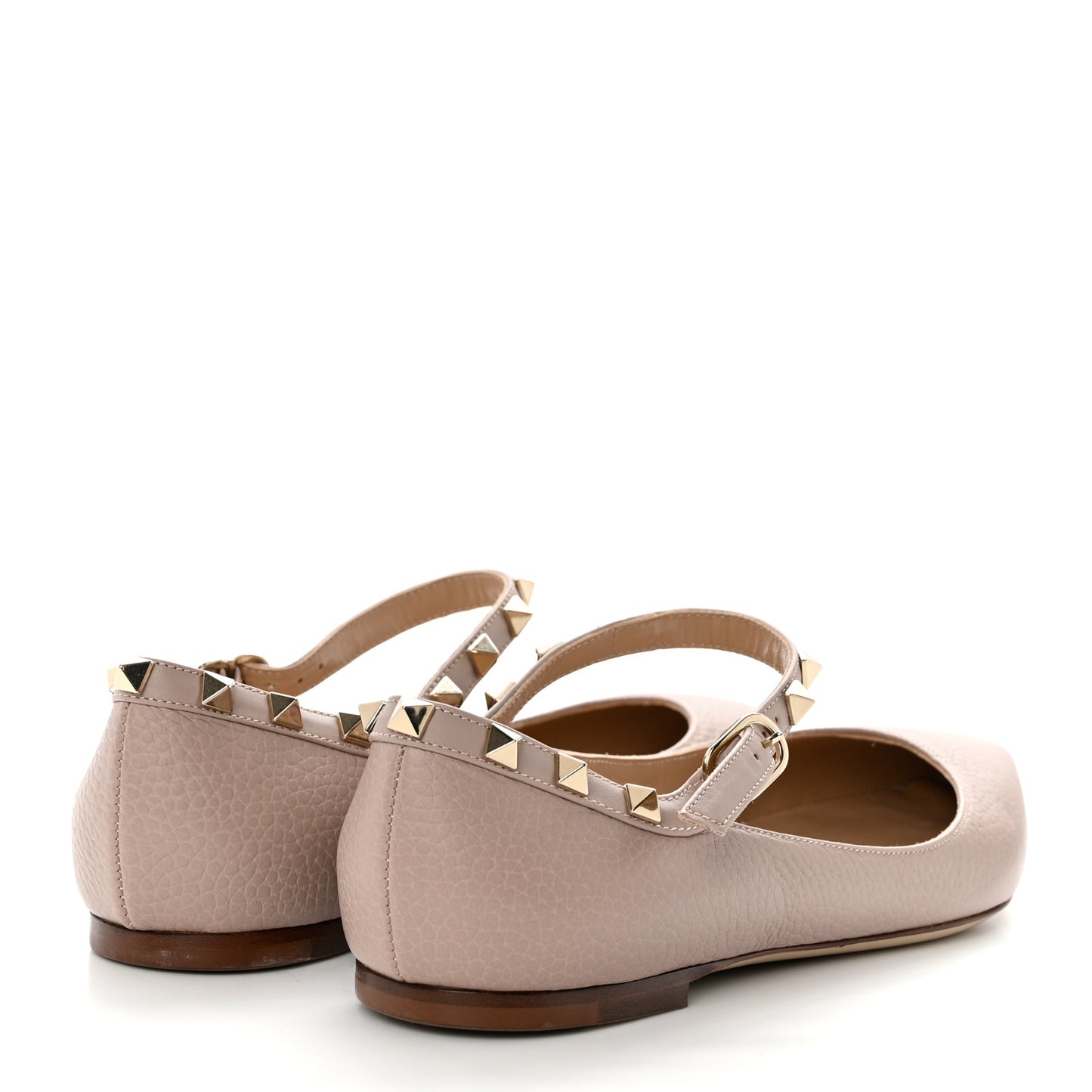 Pebbled Calfskin Rockstud Ballerina Flats 37.5 Poudre