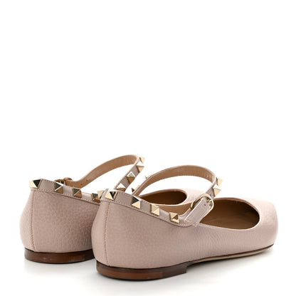 Valentino Garavani Pebbled Calfskin Rockstud Ballerina Flats 37.5 Poudre 4 of 8