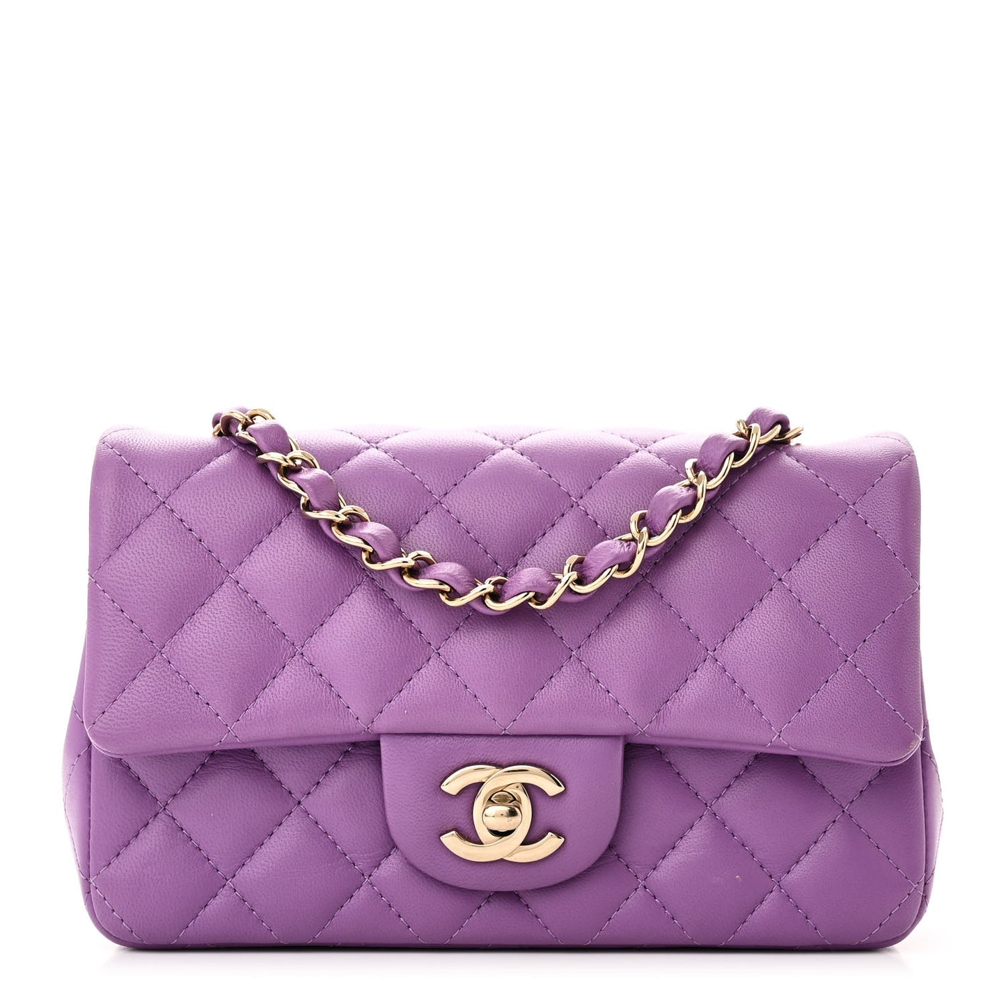 Lambskin Quilted Mini Rectangular Flap Purple