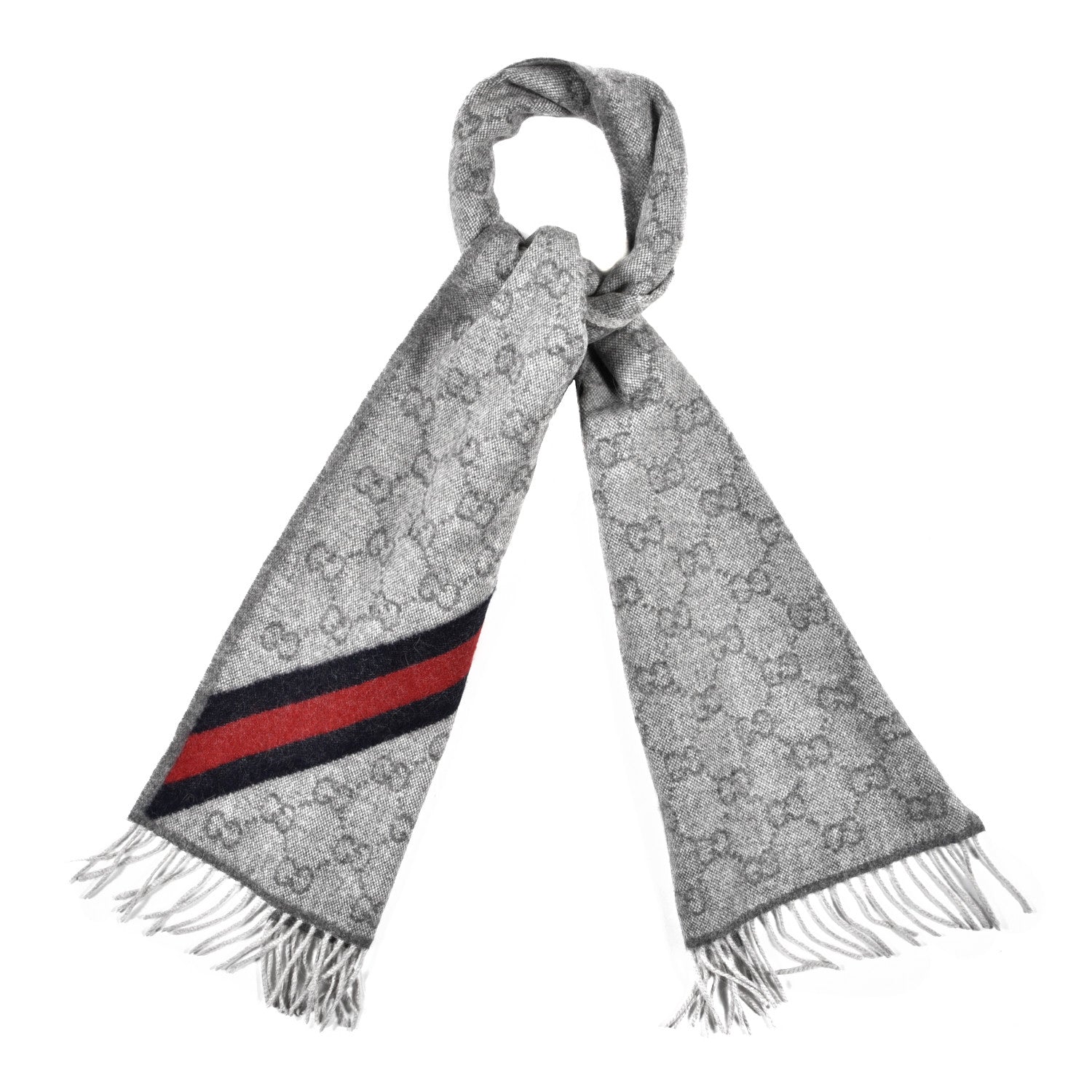 Gucci Wool Angora Monogram Web New Nikky Scarf Zinc Blue 1 of 5