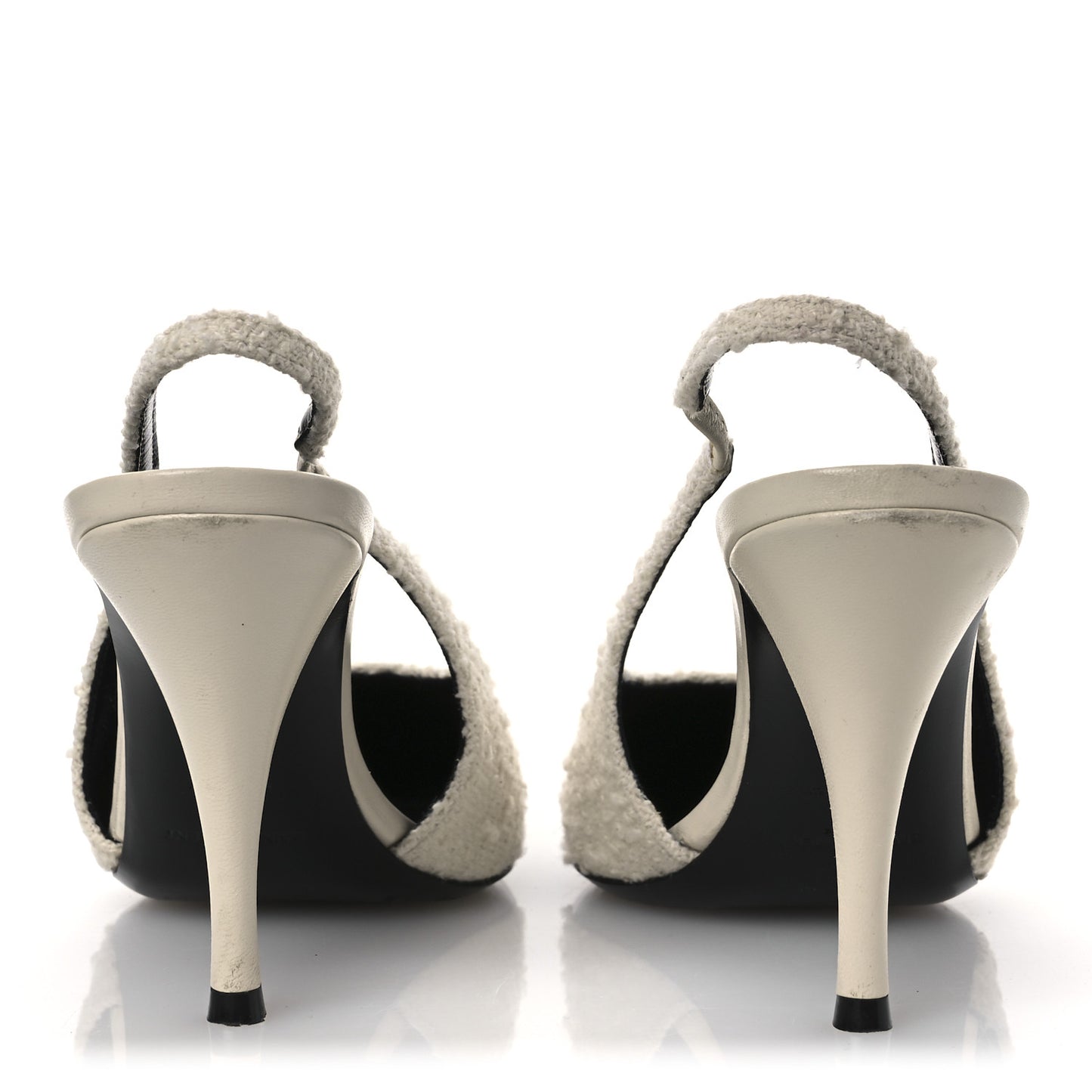 Tweed Patent Cap Toe Vesper Slingback Pumps 37.5 White