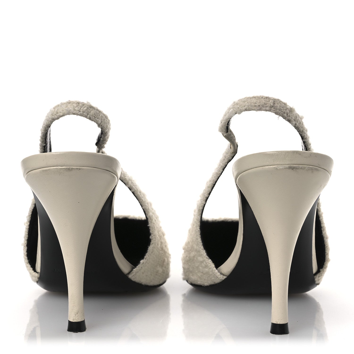 Saint Laurent Tweed Patent Cap Toe Vesper Slingback Pumps 37.5 White 6 of 11