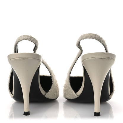 Saint Laurent Tweed Patent Cap Toe Vesper Slingback Pumps 37.5 White 6 of 11