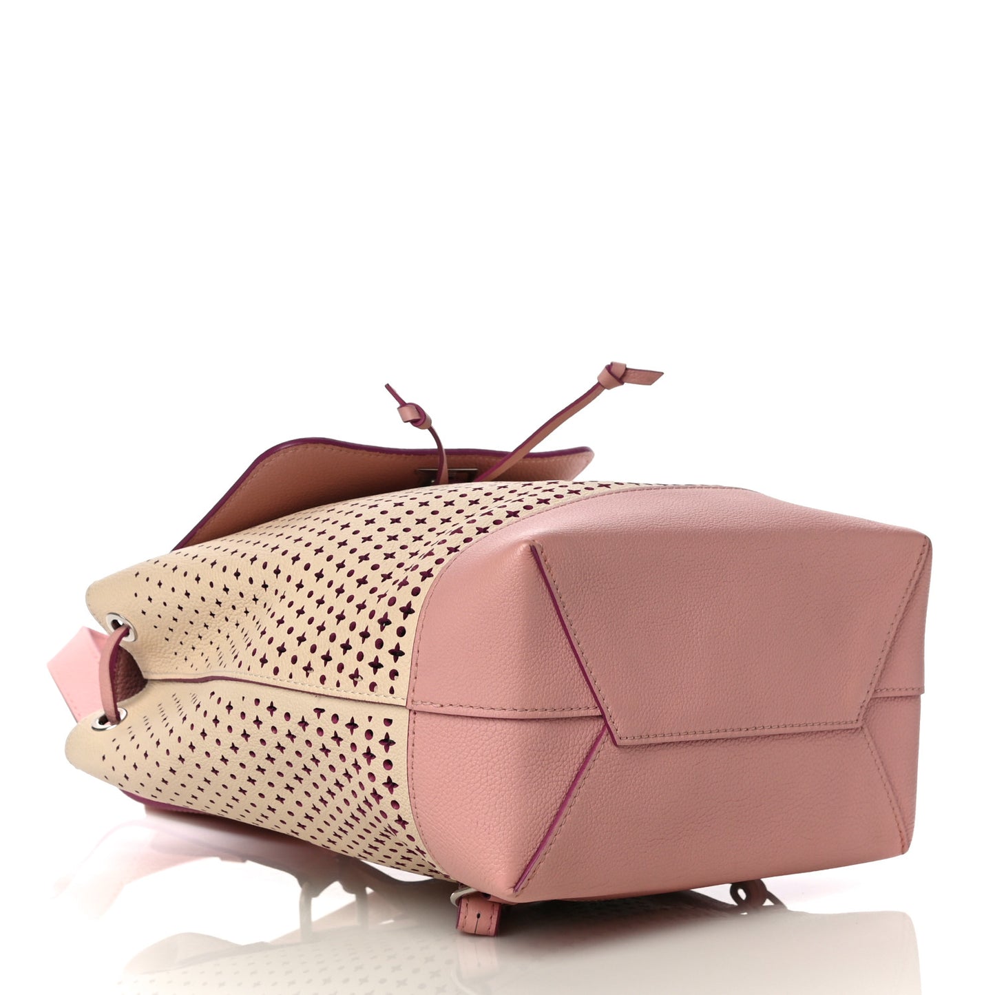 Perforated Calfskin Lockme Backpack Rose Poudre Creme