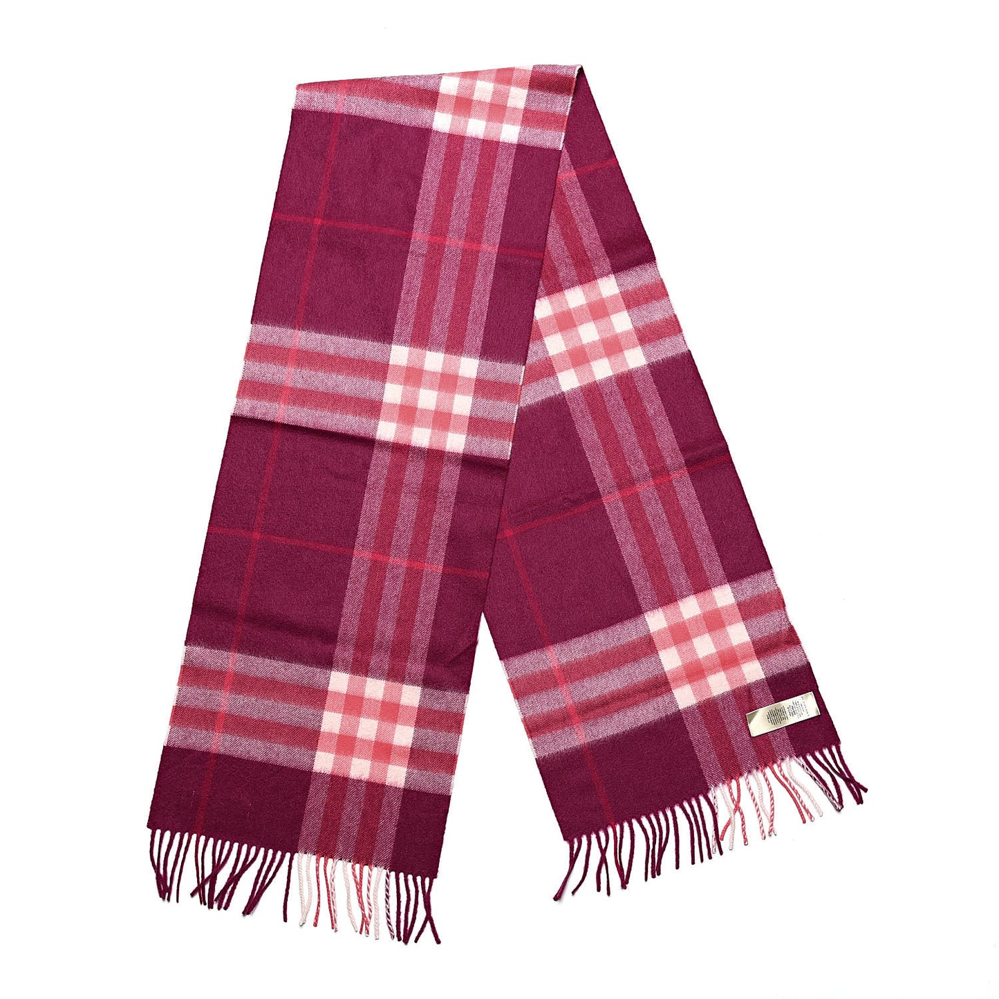 Cashmere Giant Check Fringe Scarf Bright Pink
