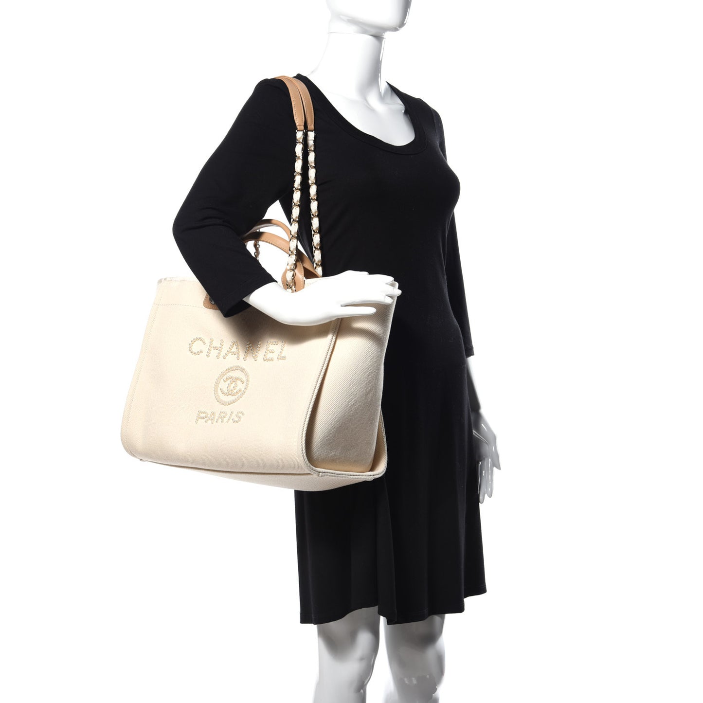 Canvas Pearl Medium Deauville Tote Ecru Beige