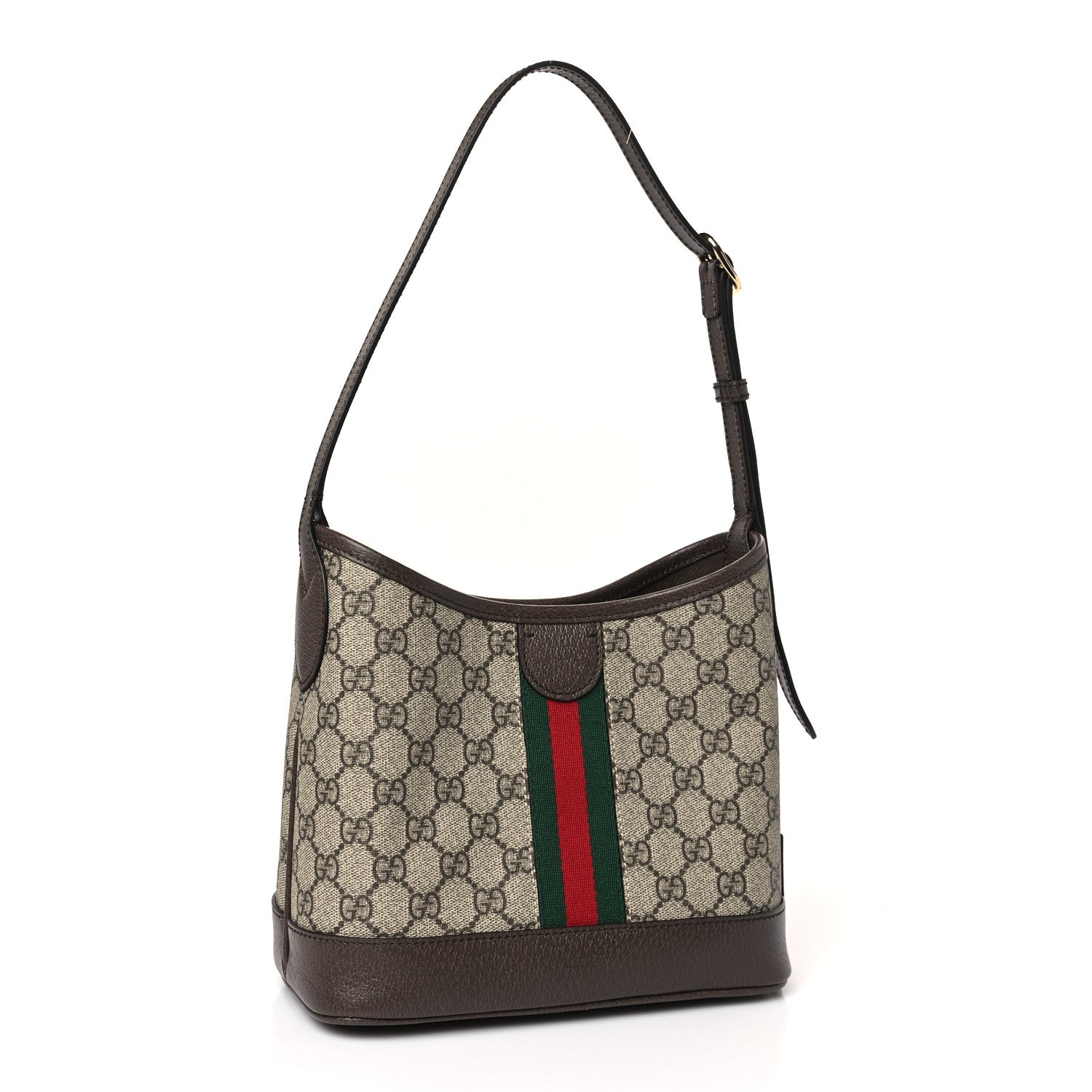 Gucci GG Supreme Monogram Textured Dollar Calfskin Web Small Ophidia Bucket Shoulder Bag Beige Ebony New Acero 3 of 9
