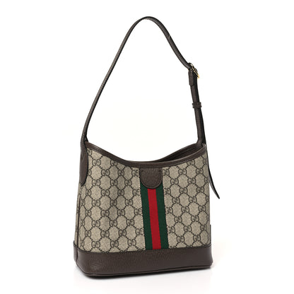 Gucci GG Supreme Monogram Textured Dollar Calfskin Web Small Ophidia Bucket Shoulder Bag Beige Ebony New Acero 3 of 9