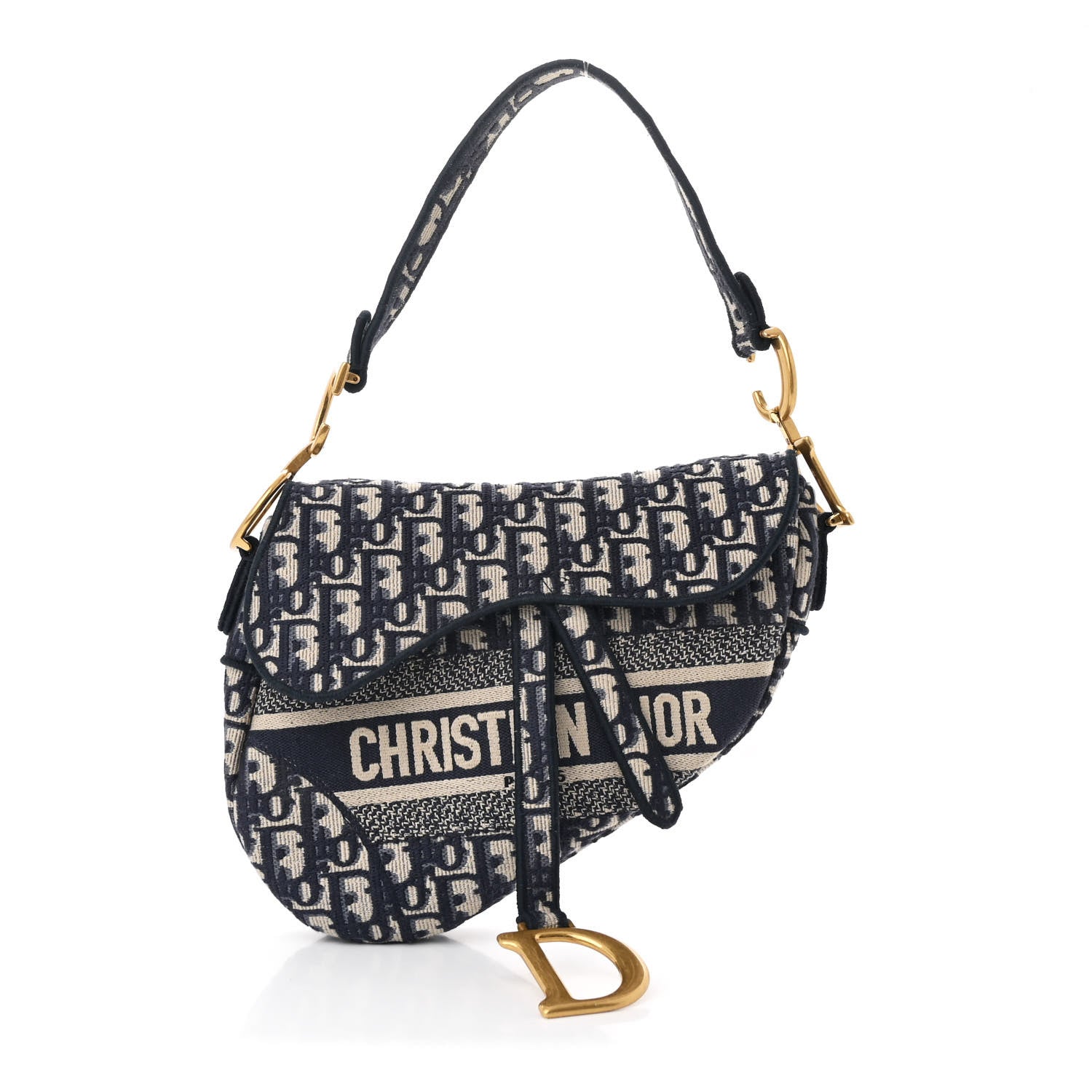 Christian Dior Oblique Embroidered Saddle Bag Blue 1 of 13