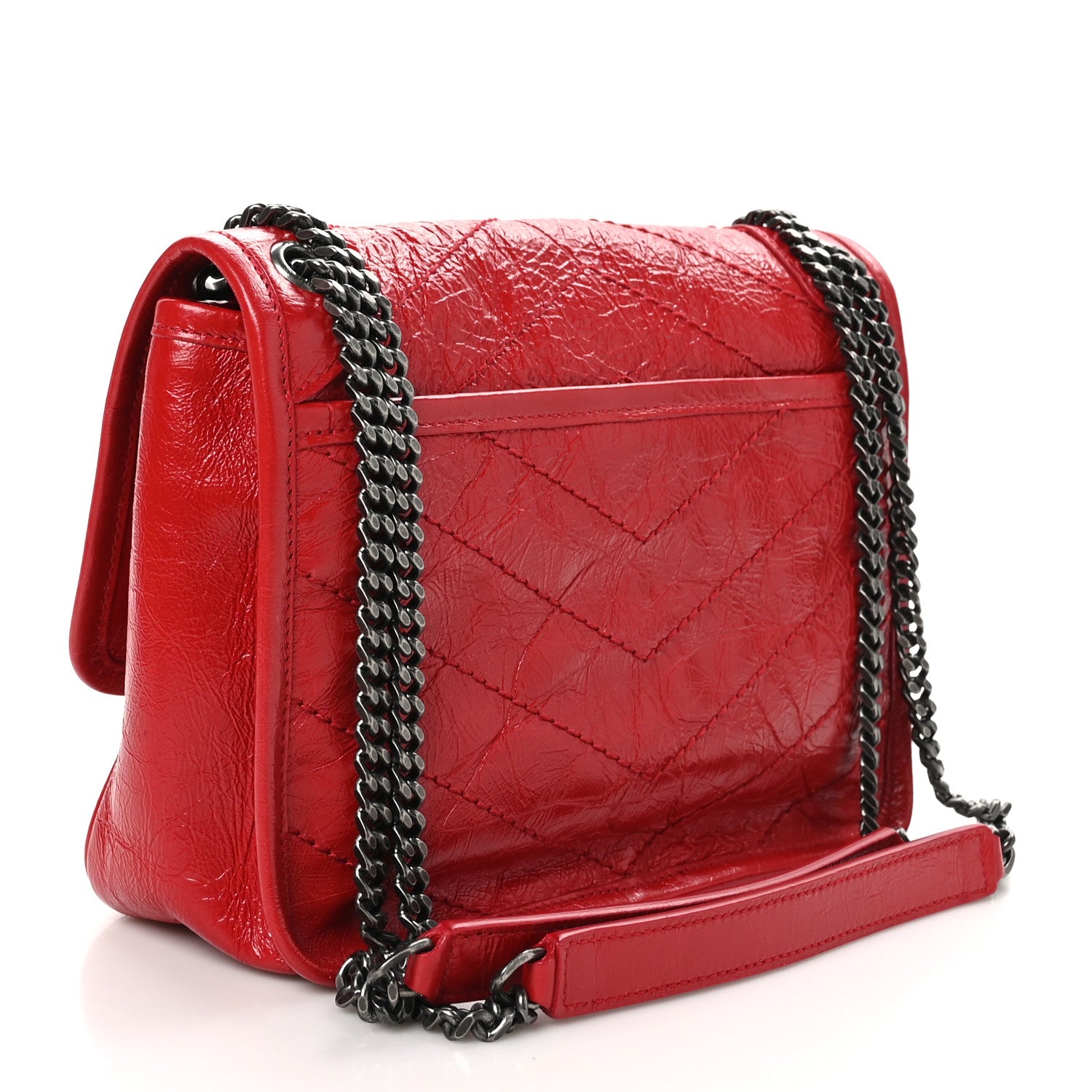 Saint Laurent Crinkled Calfskin Matelasse Monogram Baby Niki Chain Satchel Rouge Eros 3 of 10