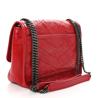 Saint Laurent Crinkled Calfskin Matelasse Monogram Baby Niki Chain Satchel Rouge Eros 3 of 10